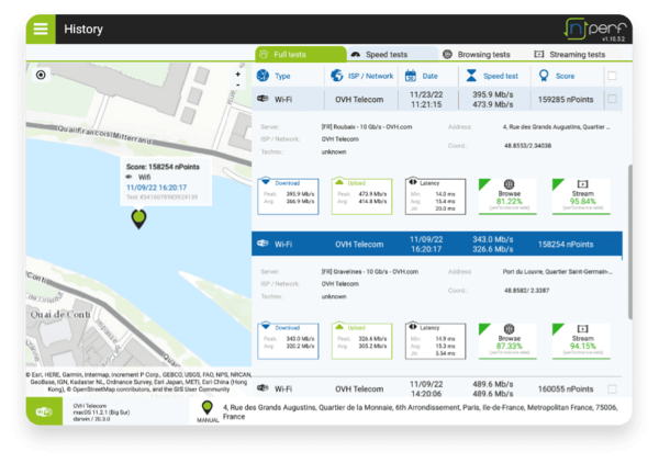 screenshot of browsing test